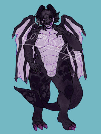 giant black and white dragon-fish lady. she's haughtily posing and looking at the camera with hungry eyes
